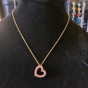 Vintage Joan Rivers Classic Collection Pink Crystal Heart Necklace Gold Chain